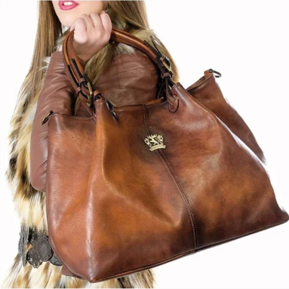 PRATESI NWT COLLODI XXL LEATHER SATCHELBAG